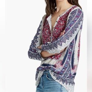 Lucky Brand Peasant Blouse Pink Purple Blue Print Cotton Modal Size 1X